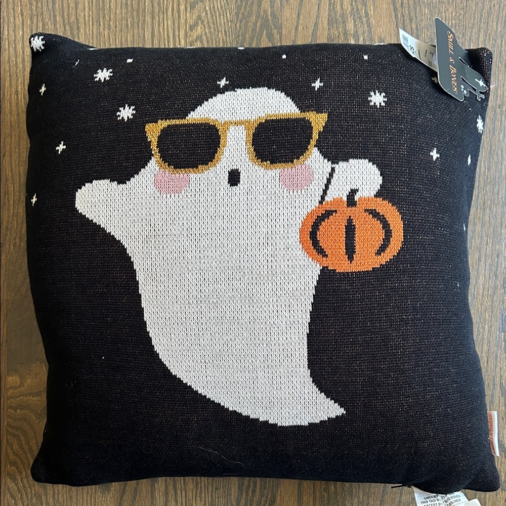 Ghost with Sunglasses and Pumpkin Accent Pillow